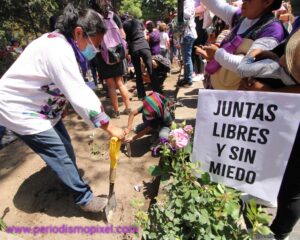 Con siembra de flores en el zócalo de la ciudad de Oaxaca "Mujeres Tejiendo Comunidad” se manifestaron este #8M